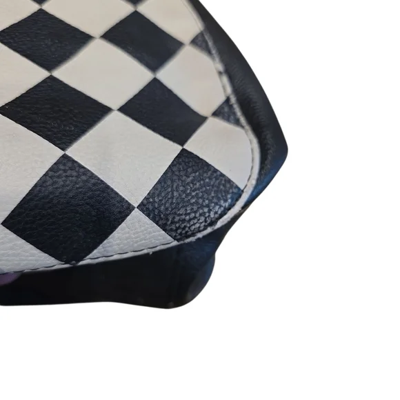 Betsey Johnson Black and White Checkered Shoulder Bag with Red Bow - Picture 6 of 6